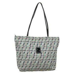 FENDI Zucca Canvas Tote Bag Green Silver Auth